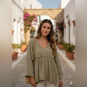 Shannon Passero blouse gauzy cotton peasant style boho long sleeve blouse
